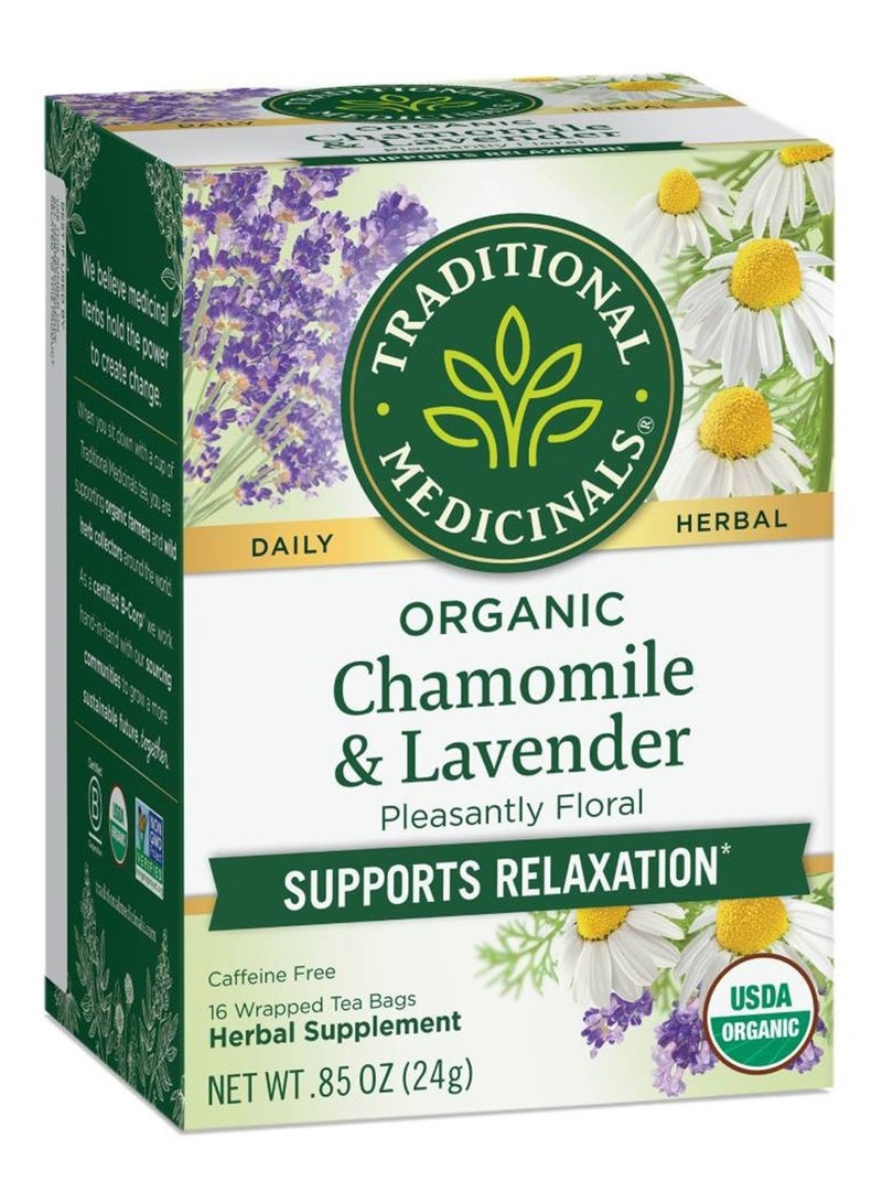 Traditional Medicinals Organic Chamomile and Lavender, Supports Relaxation, Caffeine Free, 16 Tea Bags - Image 1